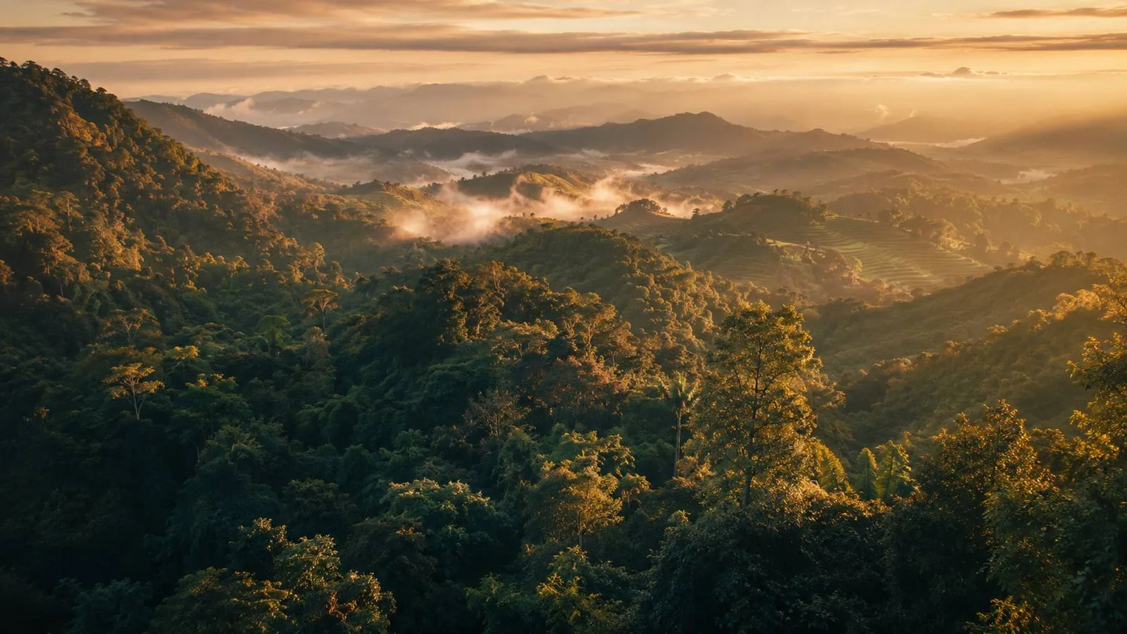 Mountain valley at dusk near Pai, Thailand